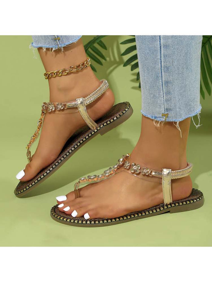 Rhinestone Pure Color Round Toe Slippers