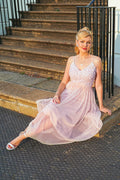 Riri Nude Pink Embellished Midi Dress