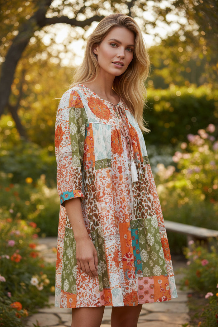 Robe ample en mousseline de soie à manches 3/4 *