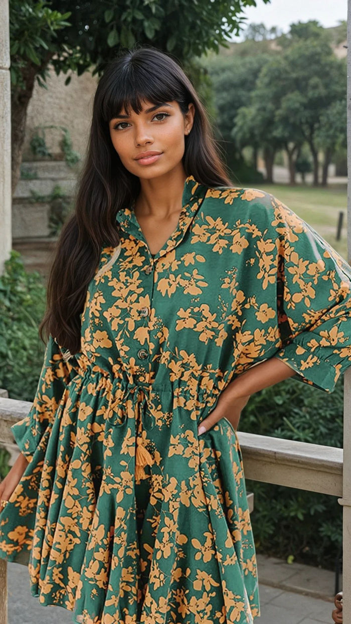 Robe courte fluide tunique à cordon de serrage *
