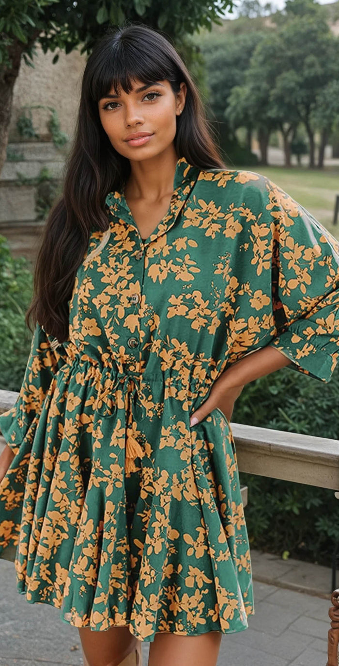 Robe courte fluide tunique à cordon de serrage *