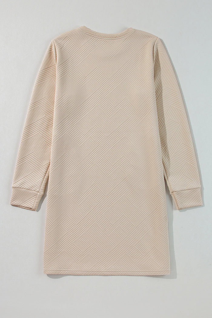 Robe droite texturée à manches longues de couleur unie abricot