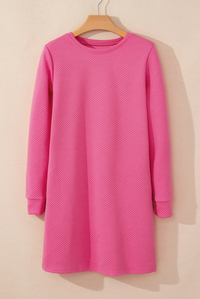 Robe droite texturée à manches longues de couleur unie rouge rose
