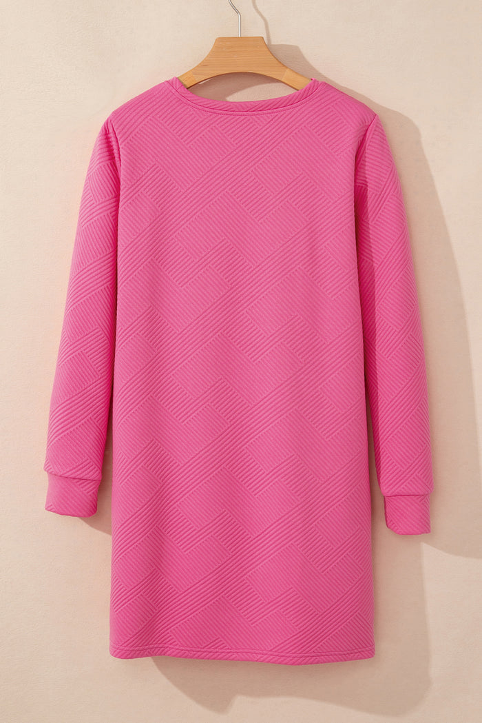 Robe droite texturée à manches longues de couleur unie rouge rose