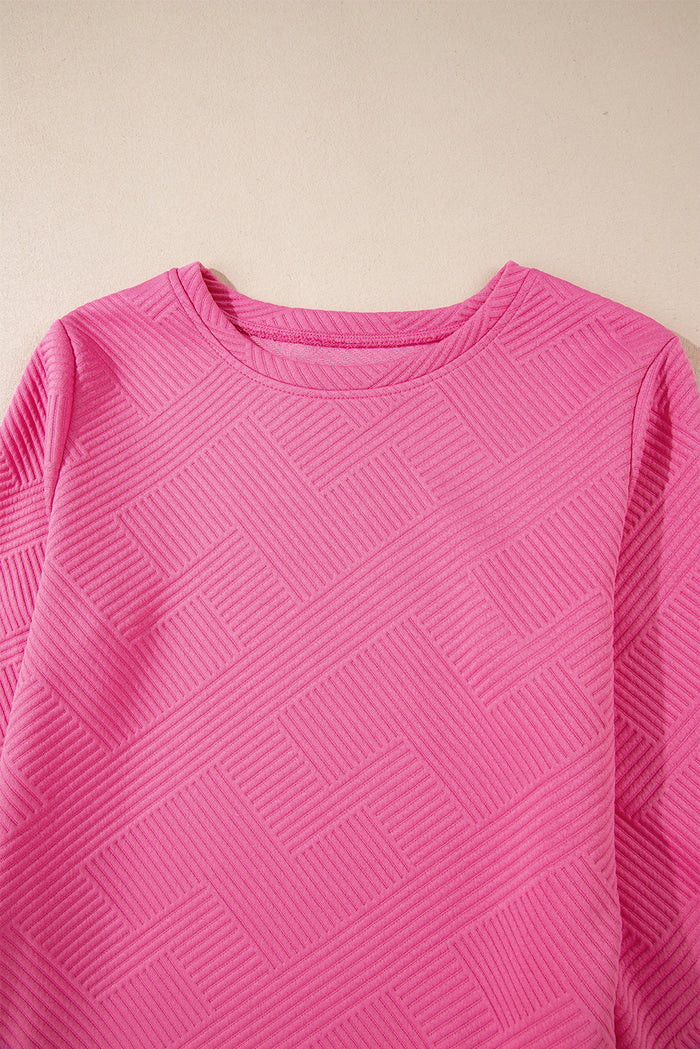 Robe droite texturée à manches longues de couleur unie rouge rose