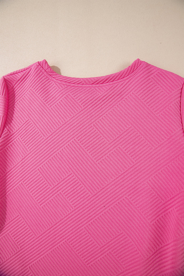 Robe droite texturée à manches longues de couleur unie rouge rose