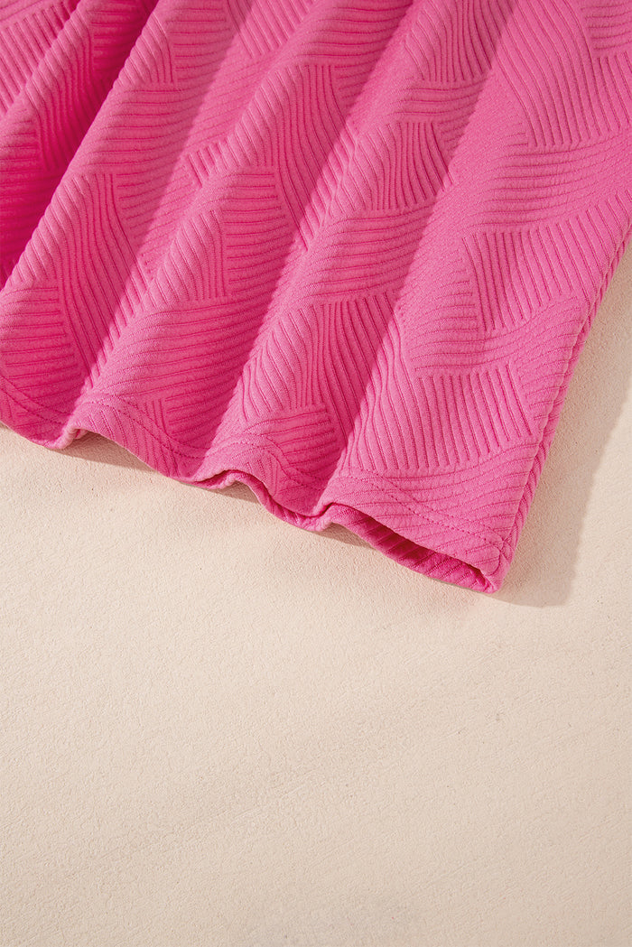 Robe droite texturée à manches longues de couleur unie rouge rose