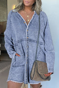 Robe en jean à manches longues boutonnée et ourlet brut avec poches Beau Blue