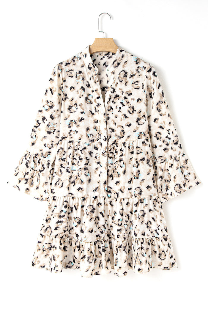 Robe kaki à imprimé léopard boutonnée sur le devant *