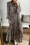 Robe longue à manches larges et imprimé léopard abricot