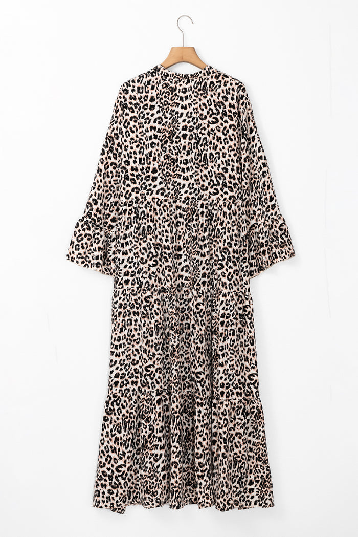 Robe longue à manches larges et imprimé léopard abricot