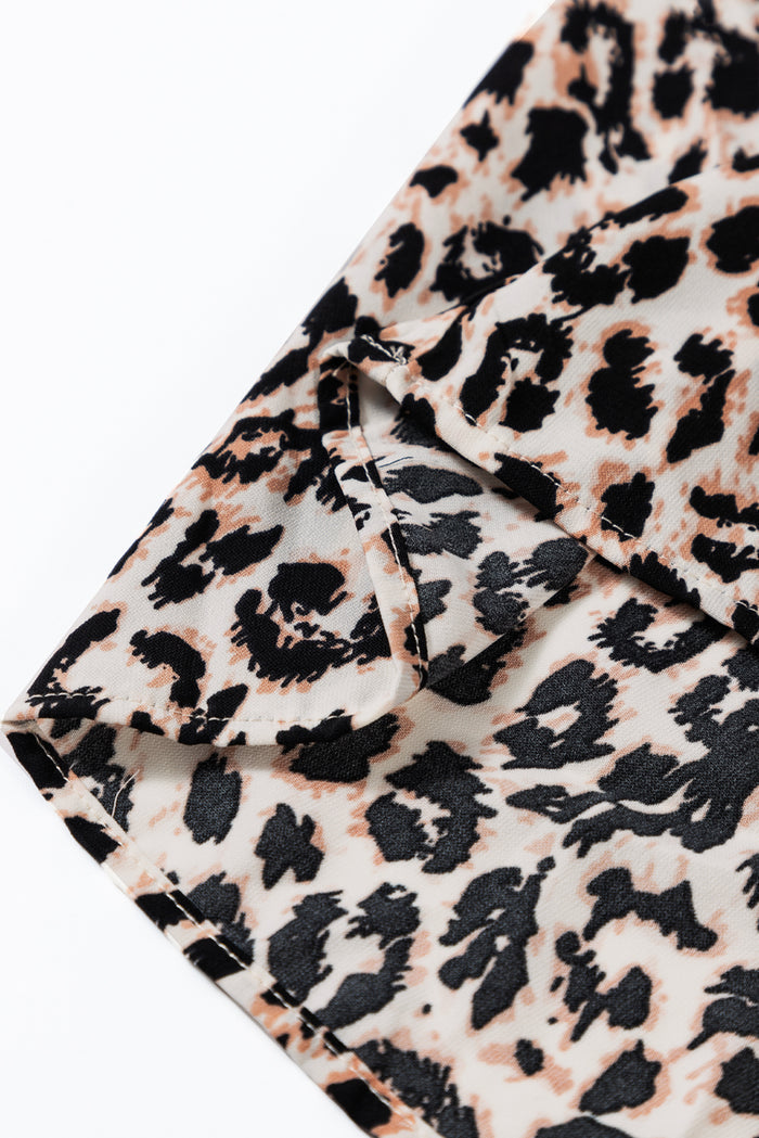 Robe longue à manches larges et imprimé léopard abricot