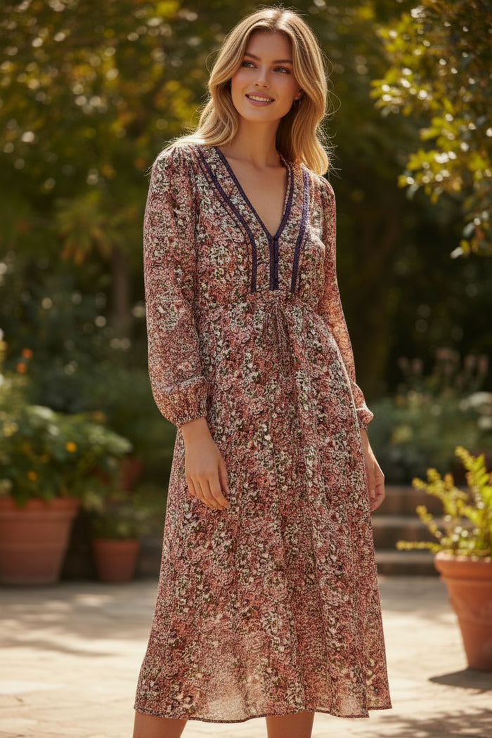 Robe midi à imprimé floral fendue sur le devant *