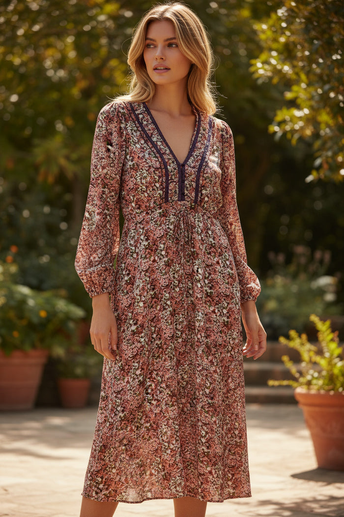 Robe midi à imprimé floral fendue sur le devant *