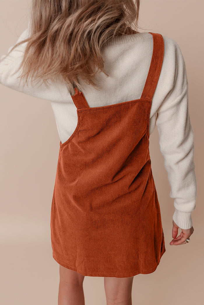Robe salopette en velours côtelé sans manches avec poches avant unies à la cannelle