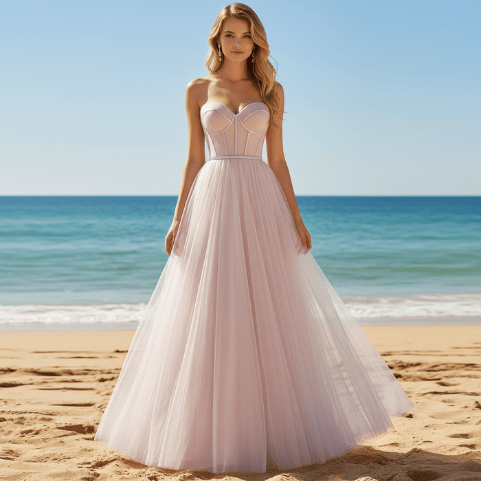 Romantic Light Pink Exposed Boning A-Line Prom Dress with Sweetheart Corset - Rosymae