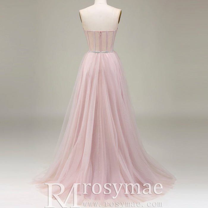 Romantic Light Pink Exposed Boning A-Line Prom Dress with Sweetheart Corset - Rosymae