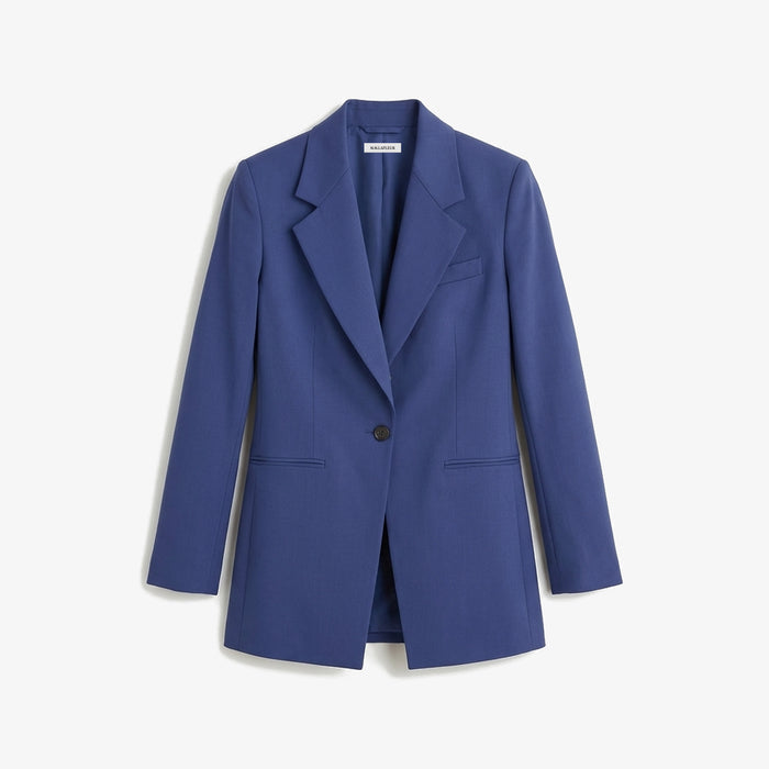 Blue blazer on a light gray background