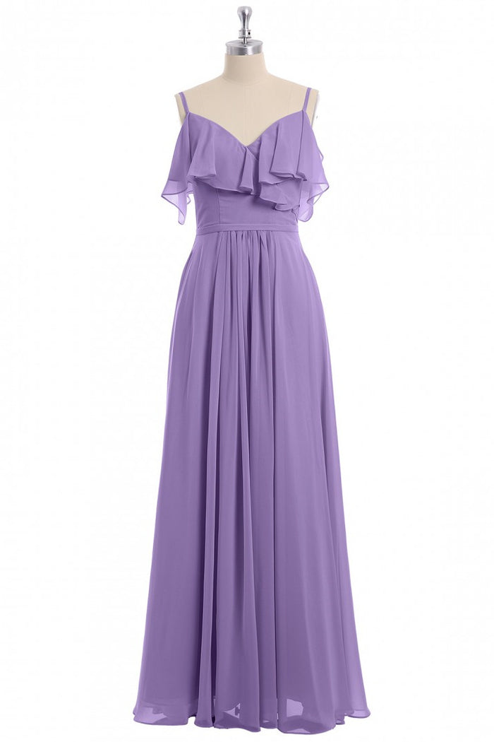 Rust Orange Straps Ruffled A-Line Bridesmaid Dress