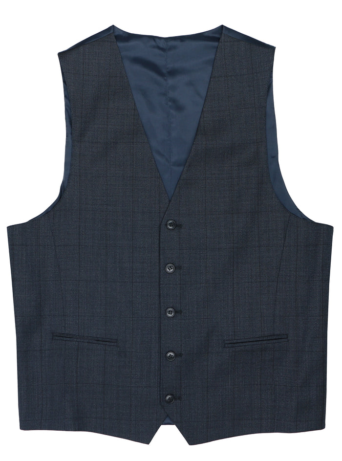 Ryan 107 Blue Check Wool Stretch Waistcoat