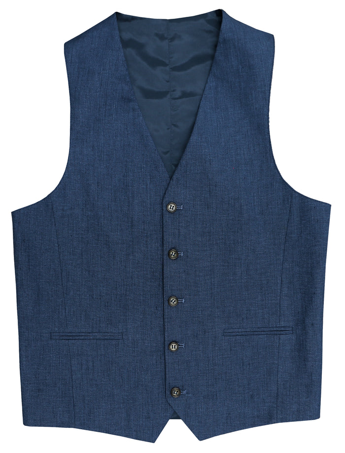 Ryan 340 Blue Linen Cotton Stretch Waistcoat