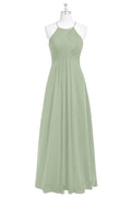 Sage Green Chiffon Halter Backless Long Bridesmaid Dress