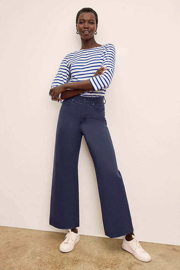 front image of a woman wearing the Saint James Galathee Shirt in Niege/Gitane | Exclude | Grid