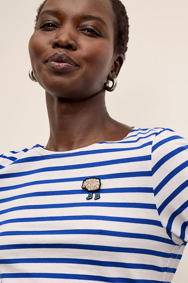 front image of a woman wearing the Saint James Galathee Shirt in Niege/Gitane | Exclude