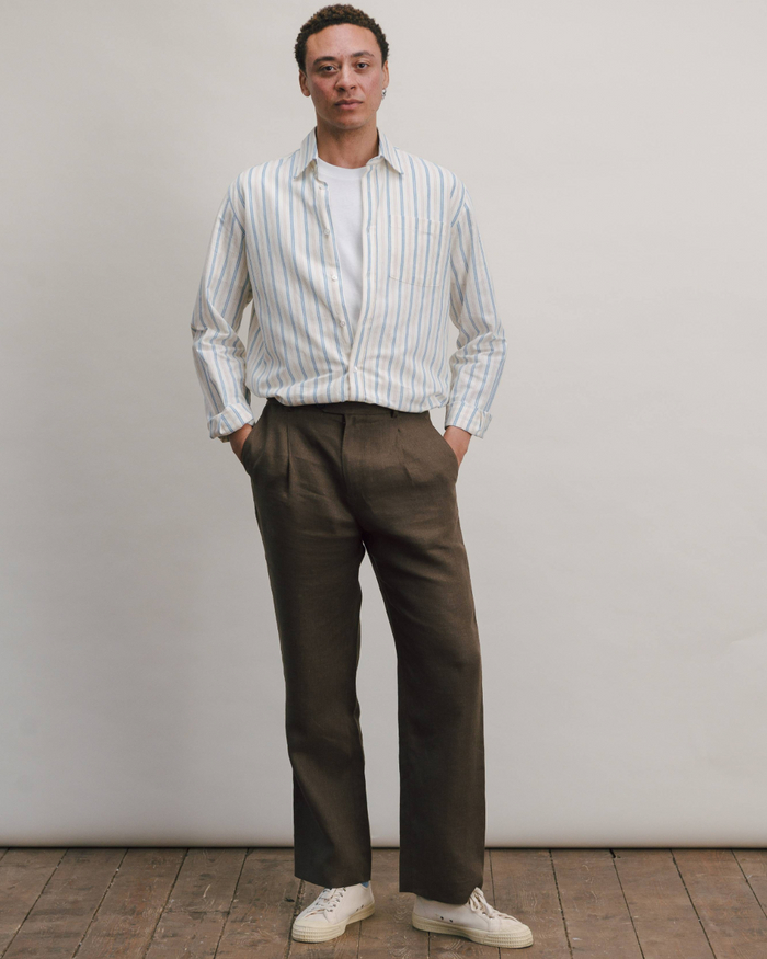 Sand & Blue Cotton Linen Stripe Shirt