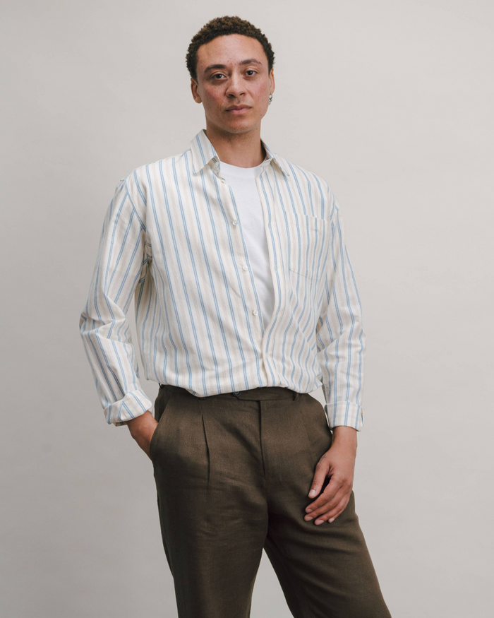 Sand & Blue Cotton Linen Stripe Shirt