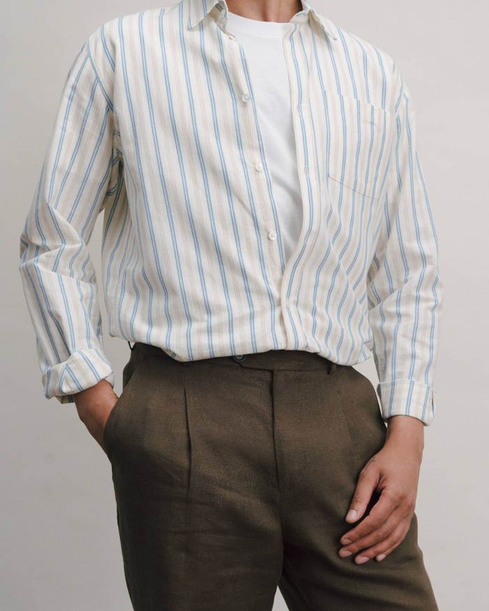 Sand & Blue Cotton Linen Stripe Shirt