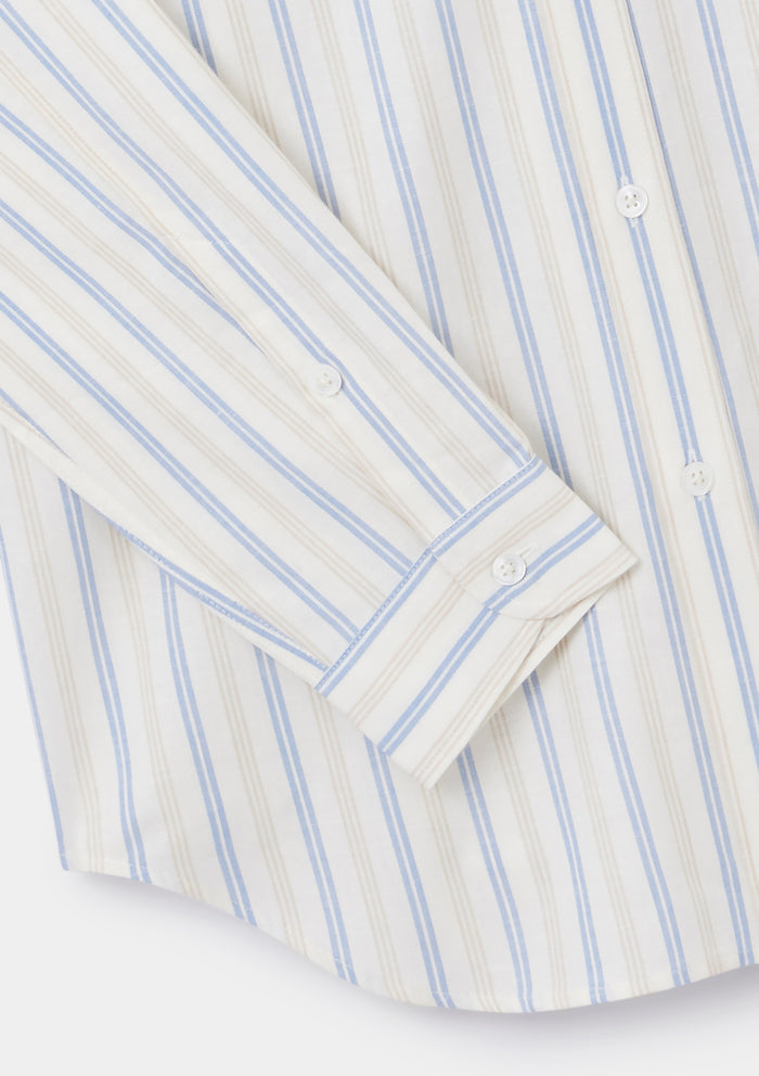 Sand & Blue Cotton Linen Stripe Shirt, Collar Shirt - SIRPLUS