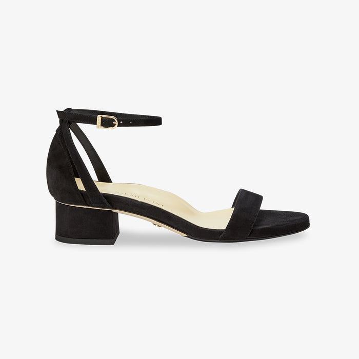image of the perfect block sandal in black suede
