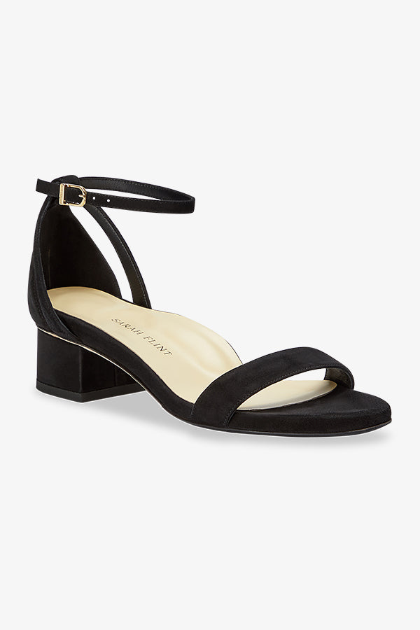 image of the perfect block sandal in black suede | Exclude | Grid