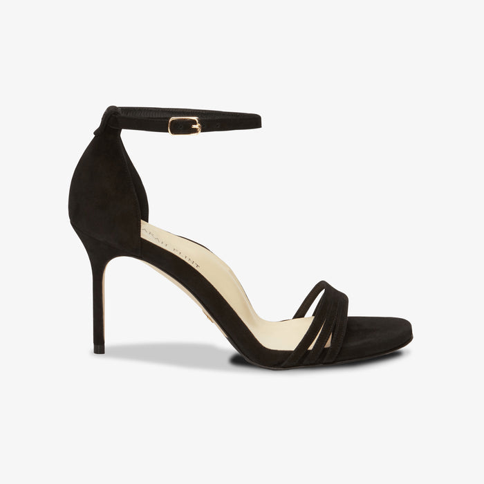 image of the perfect sandal in black suede