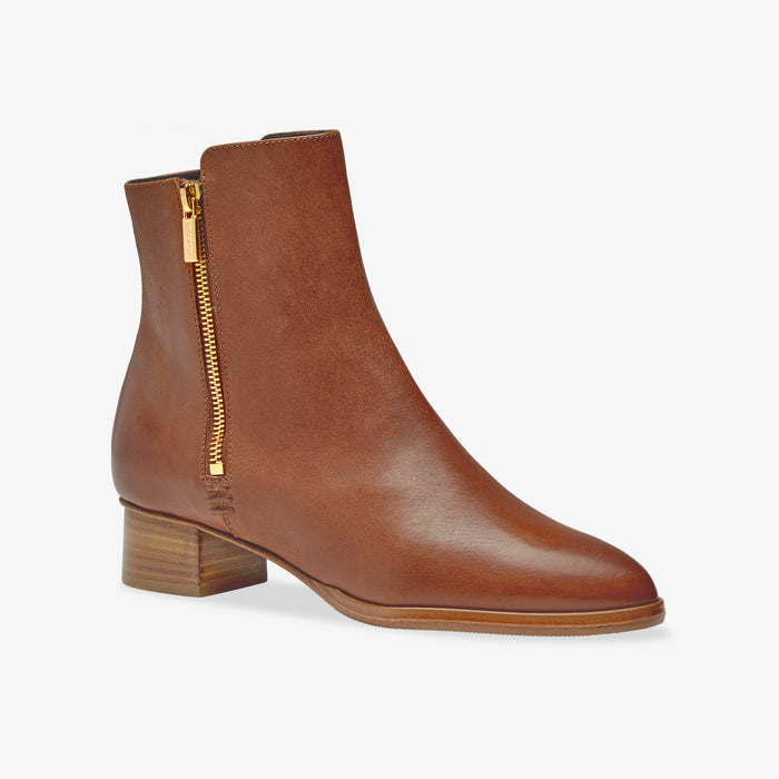 image of the perfect zip bootie in saddle vachetta