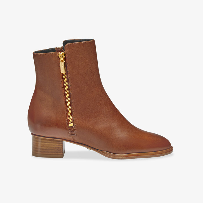 image of the perfect zip bootie in saddle vachetta