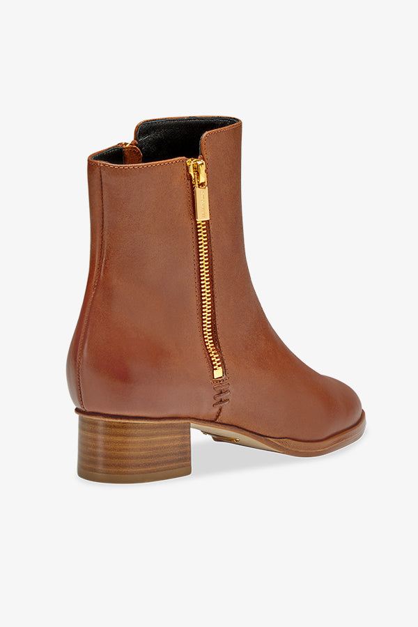 image of the perfect zip bootie in saddle vachetta | Exclude | Grid Hover