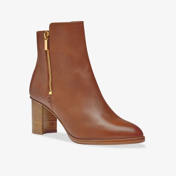 image of the perfect zip bootie in saddle vachetta