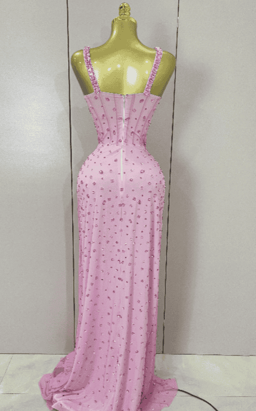 Scarlett Luxury Pink Rhinestones Split Floor Length Dress