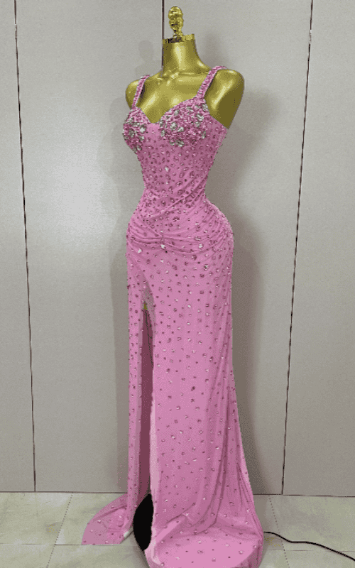 Scarlett Luxury Pink Rhinestones Split Floor Length Dress