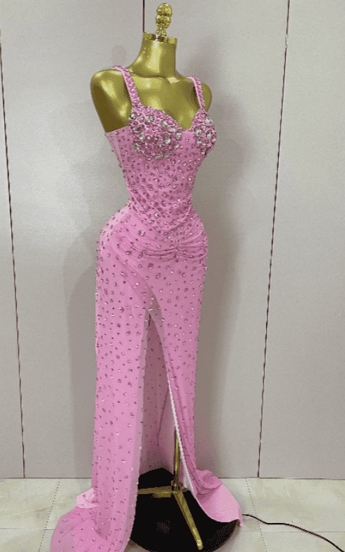 Scarlett Luxury Pink Rhinestones Split Floor Length Dress
