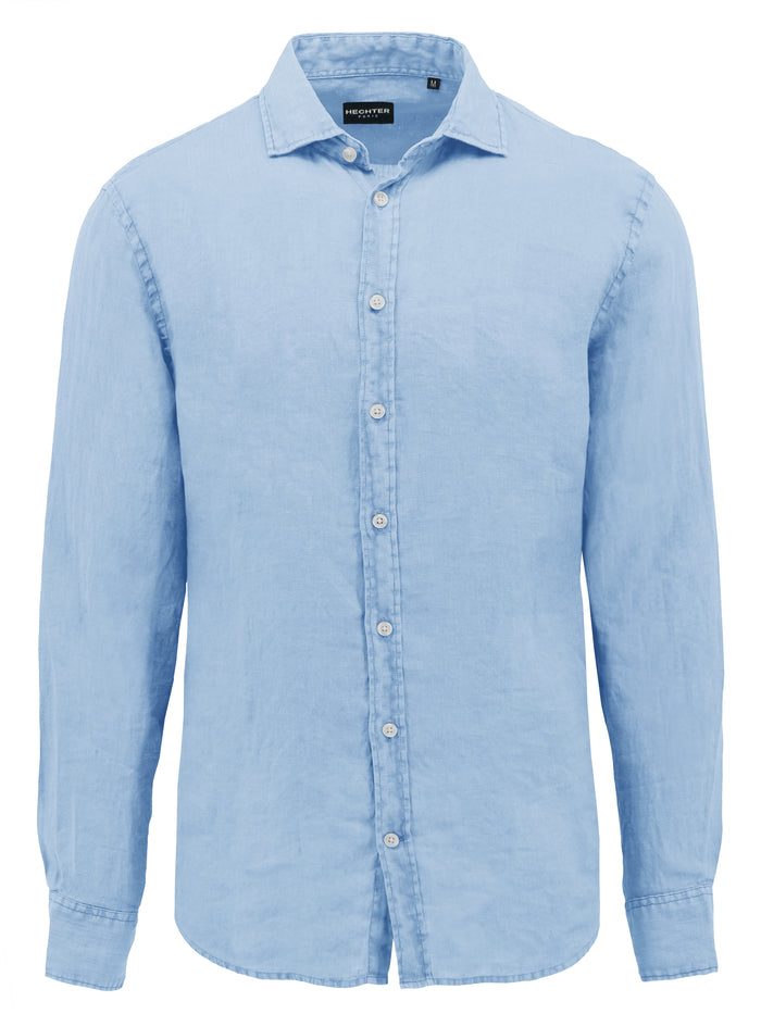 Sel 664 Blue Linen Cotton Casual Shirt