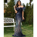 Sequin Lotus Evening Gown Off-The-Shoulder Fishtail Prom Dress - Rosymae