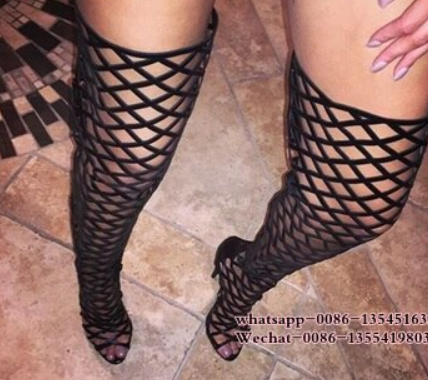 Sexy Rivets Cut Outs Lace up Thigh high Boots Over the Knee - Envious Designs