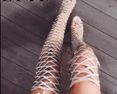 Sexy Rivets Cut Outs Lace up Thigh high Boots Over the Knee