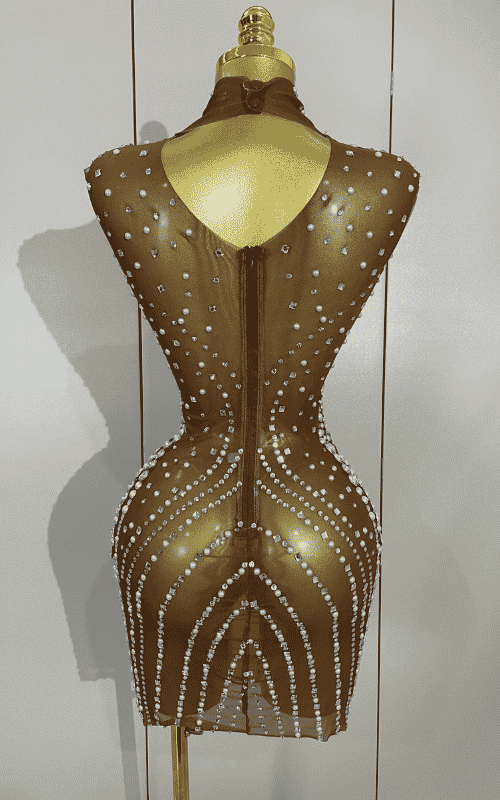 Sheila Luxury Diamond Pearl Mesh See Through Mini Dress