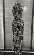 Sheryl Off Shoulder Floral Embroidered Bodycon Long Dress