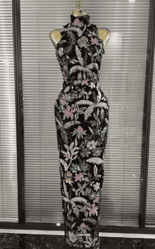 Sheryl Off Shoulder Floral Embroidered Bodycon Long Dress