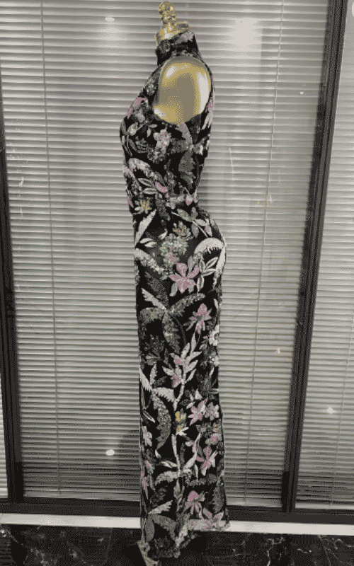 Sheryl Off Shoulder Floral Embroidered Bodycon Long Dress